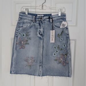 For The Republic Embroidered Denim Skirt
